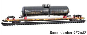 WEATHERED TTX WITH "WRECKED" TANK CAR LOAD KIT