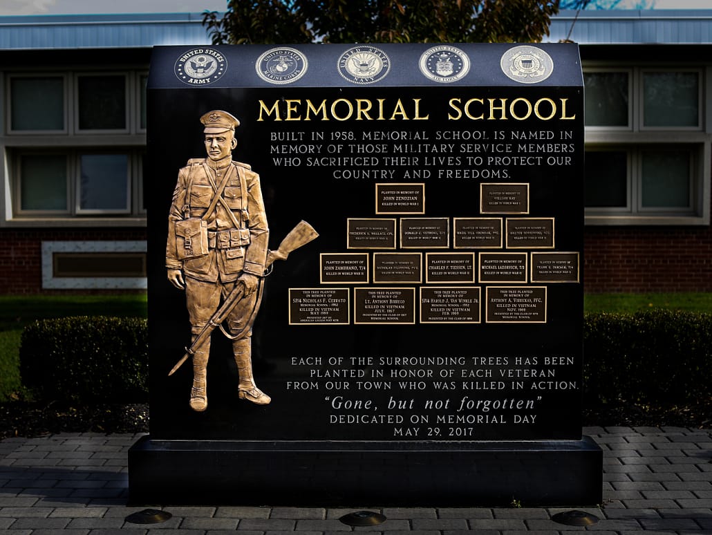Veteran monument at Memorial School in Woodland Park, New Jersey