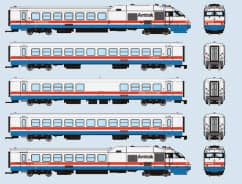 AMTRAK PHASE III EARLY TURBOLINER SET #1 DC/SILENT CONSIST # 150, 170, 171, 172, 151 - 1 left