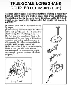 TRUE SCALE LONG SHANK COUPLER - 2 PAIR - (1301) - 5 PCS LEFT