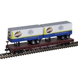 N TRAINMAN 50' FLAT CAR W/2 TRAILERS FALSTAFF / ATSF #92756 - 2 pcs left