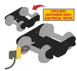 Rapido Bits: HO Track-Powered EOT Flasher + Trucks: Yellow + 36 inch wheels
