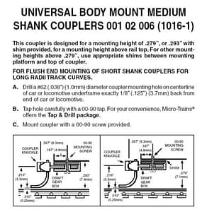 UNIVERSAL BODY MOUNT MEDIUM SHANK COUPLERS REVERSE DRAFT ANGLE - ASSEMBLED (1016-1)- 11 PCS LEFT
