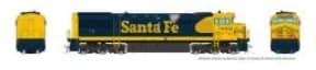 HO GE U30CG w/o SG (DC/DCC/Sound): Santa Fe - Yellow Warbonnet Weathered: #8002