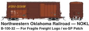 HO PC&F B-100-32 Boxcar: Northwestern Oklahoma Railroad (NOKL): 3-Pack