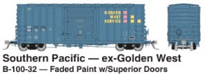 HO PC&F B-100-32 Boxcar: Southern Pacific: ex-Golden West: 6-Pack