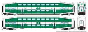 HO BiLevel Commuter Car: GO Transit - Late: Set #4 (Cab: 227 Coaches: 2406, 2436)