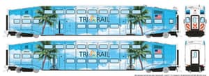HO BiLevel Commuter Car: TriRail - Palm Tree: Set #1 (Cab: 508 Coaches: 1002, 1007)