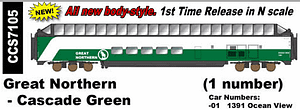 GREAT NORTHERN CASCADE GREEN PASSENGER CAR - 1 # AVAILABLE
