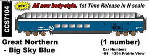 GREAT NORTHERN BIG SKY BLUE PASSENGER CAR - 1 # AVAILABLE