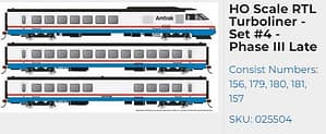 AMTRAK RTL TURBOLINER SET # 4 - PHASE III LATE DCC/SOUND
