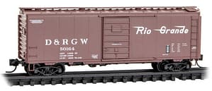 DENVER RIO GRANDE 40FT BOXCAR WITH BETTENDORF TRUCKS RD# 50164