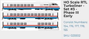 AMTRAK RTL TURBOLINER SET # 3 - PHASE III EARLY DCC/SOUND