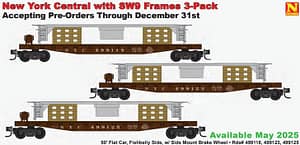 NYC FLAT CAR 3 CAR SET WITH SW9 FRAMES
