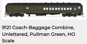 Coach-Baggage Combine, Unlettered, Pullman Green, HO Scale