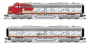 EMD E8 A/B Set, ATSF 80L / 80A, 1950's Appearance, A-unit No-Sound / DCC-Ready, Unpowered B, N