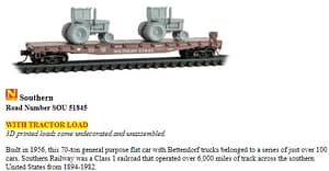 SOUTHERN 45FT FLAT CAR W/TRACTOR LOAD