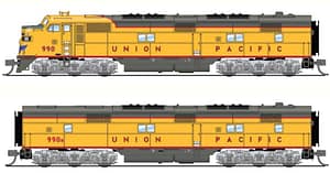 EMD E7 A/B Set, UP 990 / 990B, Yellow & Gray, 1960's Appearance, A-unit No-Sound / DCC-Ready, Unpowered B, N