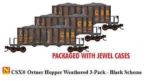 CSX ORTNER HOPPER WEATHERED 3 PACK W/JEWEL CASES