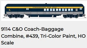 C&O Coach-Baggage Combine, #439, Tri-Color Paint, HO Scale