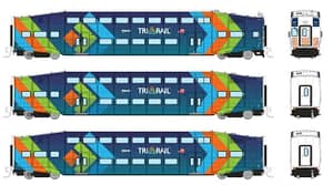 N Bilevel Comm Car TriRail DkBlue Set#3
