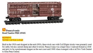 PENNSYLVANIA STOCK CAR W/CATTLE LOAD RD# 135401