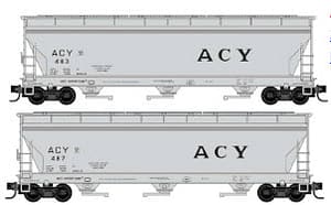 AKRON CANTON & YOUNGSTOWN 3 BAY CENTERFLOW COVERED HOPPER WITH ELONGATED HATCHES 2 PACK