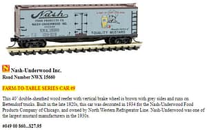 FARM TO TABLE SERIES CAR #9 "NASH-UNDERWOOD MUSTARD"