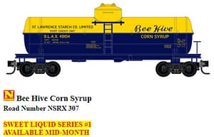 N SCALE SWEET LIQUID SERIES - BEE HIVE CORN SYRUP TANK CAR
