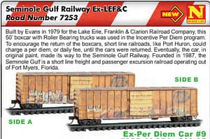EX PER DIEM CAR #9 50FT SEMINOLE GULF RAILWAY EX-LEF&C
