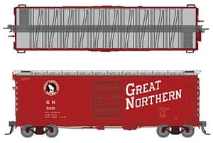 HO GN 40' Boxcar w/ Late IDNE: Great Northern - Vermilion w/ lettering: 6-Pack