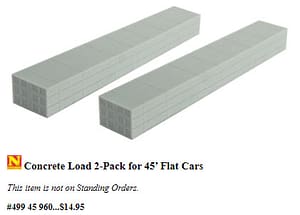 CONCRETE LOAD 2 PK FOR 45FT FLATCARS - N SCALE