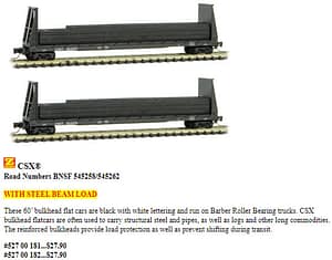 CSX 60FT BULKHEAD FLATCAR RD# 545258 - Z SCALE