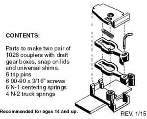 MAGNEMATIC COUPLERS - 2 PAIR WITH DRAFT GEAR BOXES - USE ON GONDOLA, FLAT CAR, 57FT TOFC - 3 PCS LEFT