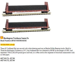 BNSF 60FT BULKHEAD FLATCAR RD# 545258 - Z SCALE