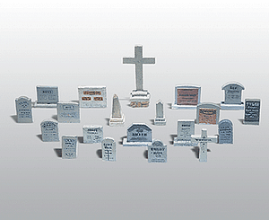 Scenic Details(R) (Unpainted Metal Castings) Tombstones - Assorted Shapes & Sizes