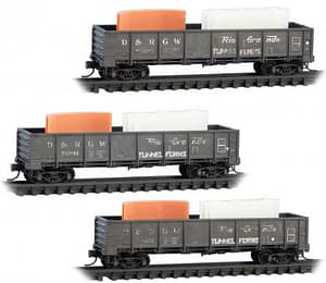 DRGW WEATHERED 3 PACK WITH TUNNEL LOADS - 1 LEFT