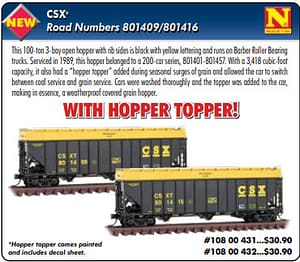 CSX 3 BAY HOPPER WITH TOPPER RD# 801409