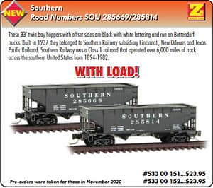 Z SCALE SOUTHERN 33FT TWIN BAY HOPPER RD# 285669