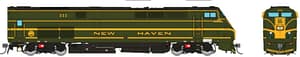 HO GE P32AC-DM (DC/DCC/Sound): Metro North - New Haven Green & Gold: #222