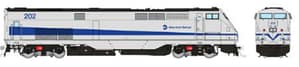 HO GE P32AC-DM (DC/Silent): Metro North - Silver/Blue Stripe: #202