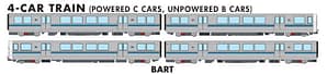HO Bay Area Rapid Transit (DC/DCC/Sound): C-B-B-C Train