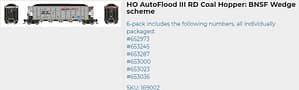 BNSF WEDGE AUTOFLOOD III RD COAL HOPPER 6 PACK