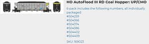 UP/CMO AUTOFLOOD III RD COAL HOPPER 6 PACK