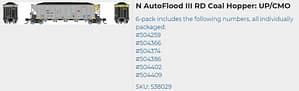 UP/CMO AUTOFLOOD III COAL HOPPER 6 PK