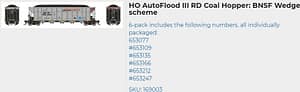 BNSF WEDGE AUTOFLOOD III RD COAL HOPPER 6 PACK