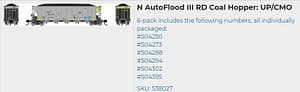 UP/CMO AUTOFLOOD III COAL HOPPER 6 PK