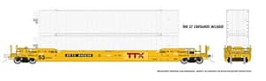 HO 53' Husky-Stack well car + containers: TTX - Patched Logo: 3-Pack