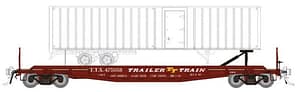 HO F30D 50' TOFC Flat Car w/trailer: TTX - Late Red: 6-Pack