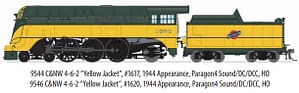 C&NW 4-6-2 "Yellow Jacket", #1617, 1944 Appearance, STEALTH SERIES NON SOUND DCC READY, HO 599.00 reservation minus 50.00 non refundable deposit charged upon reservation
